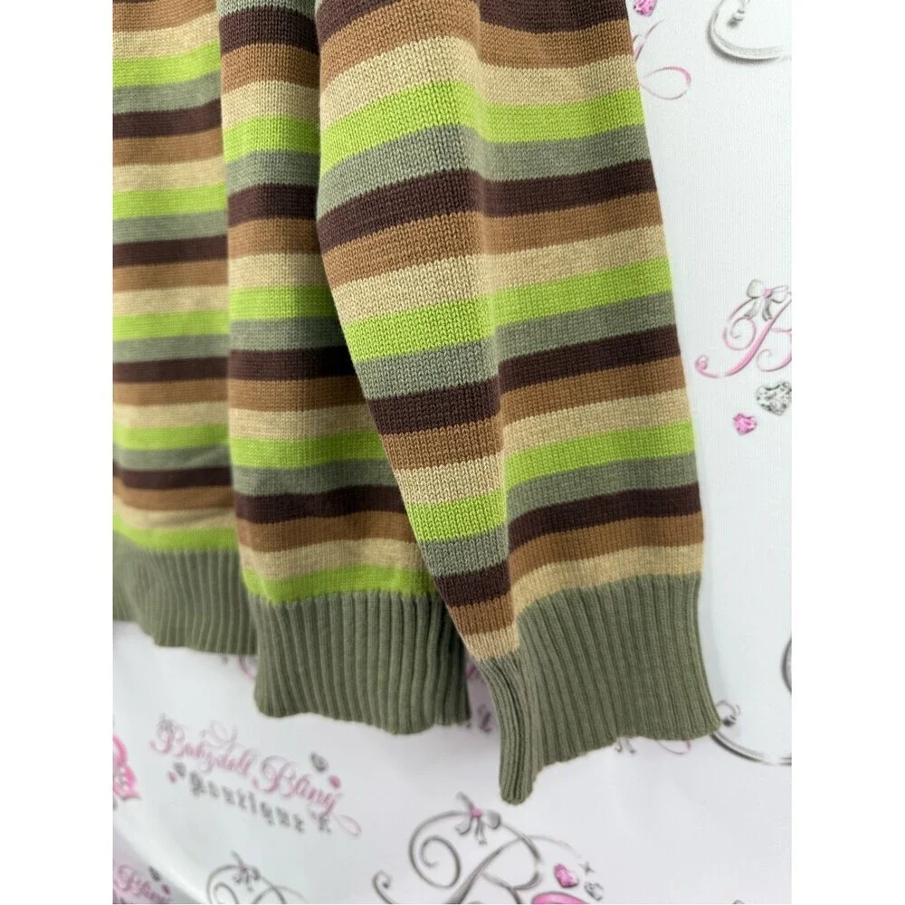 Cherokee sweater vintage y2k Striped Crewneck Sweater in Green, Brown, Tan